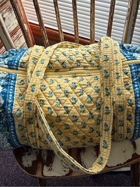 Vintage Vera Bradley Quilted Yellow Floral Small Duffle Weekender Tote Bag